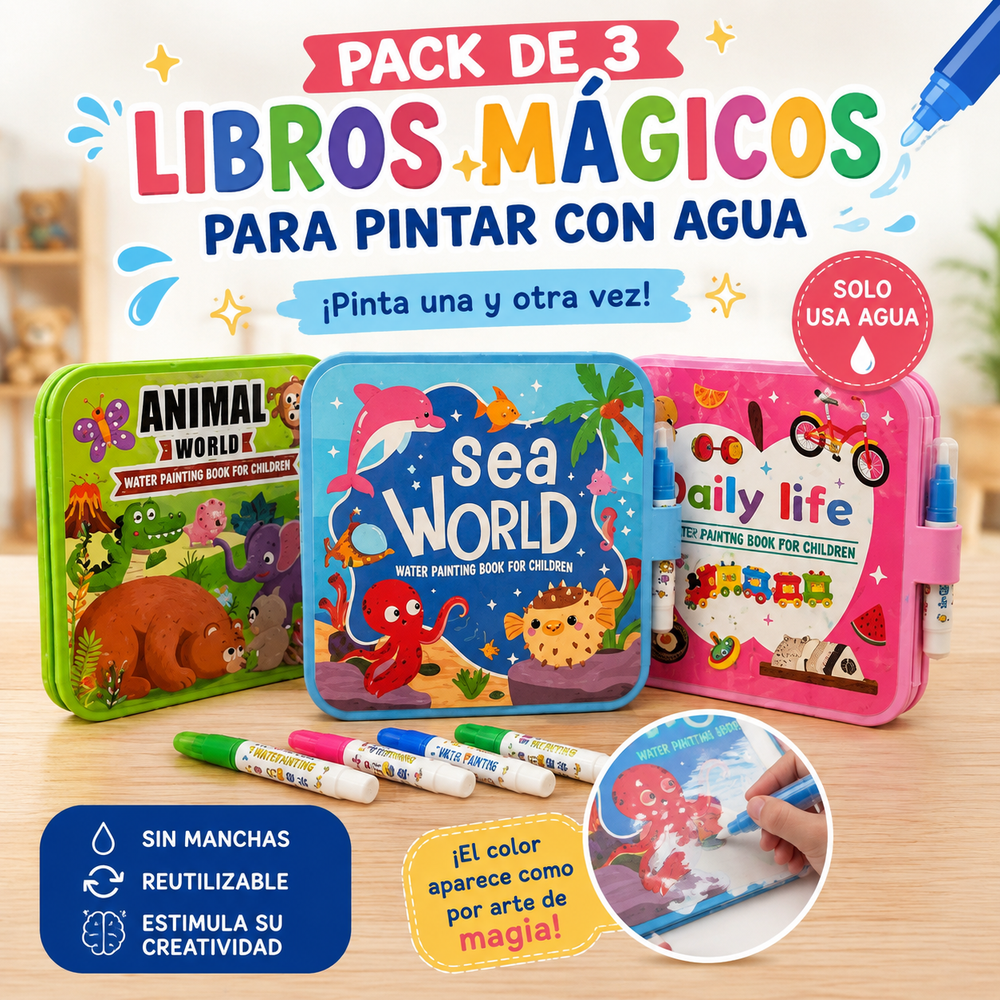 PACK DE 3 LIBROS MÁGICOS PARA PINTAR CON AGUA