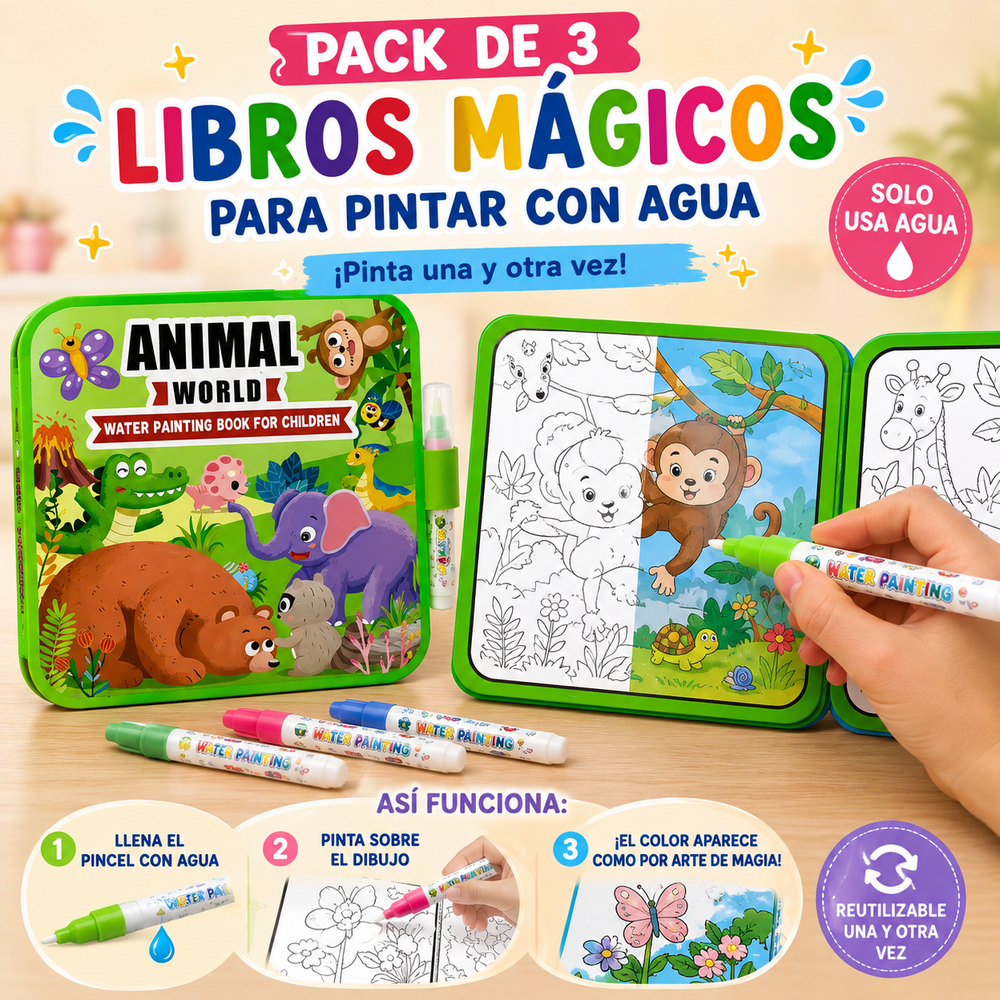 PACK DE 3 LIBROS MÁGICOS PARA PINTAR CON AGUA